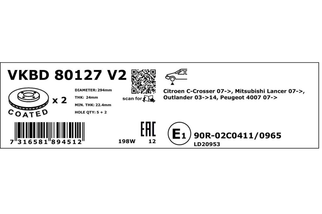 Discos de travão SKF ref. VKBD 80127 V2